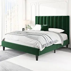 Amazon.com: Hoomic Full Size Platform Bed Frame with Velvet Upholstered Plush Vertical Channel Headboard, No Box Spring Needed, Easy Assembly, Green : Home & Kitchen Olive Green Headboard, Covered Headboard, Spring Installation, Bed Frame Modern, Green Headboard, Fabric Upholstered Bed, Velvet Bed Frame, Mattress Bed, Full Size Platform Bed