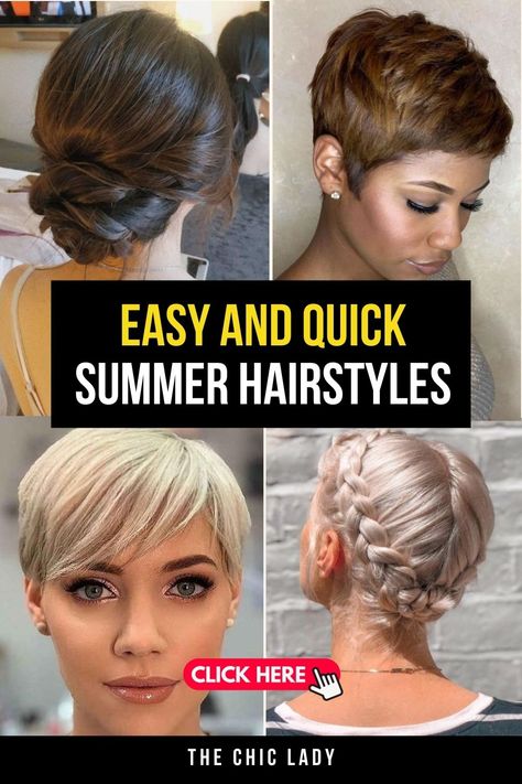 Simple summer hairstyles for short hair to try this year Simple Summer Hairstyles, Quick Summer Hairstyles, Summer Hairstyles For Short Hair, Models Outfits, Textured Pixie Cut, Singer Fashion, Twisted Updo, Asymmetrical Bob, Sleek Bob