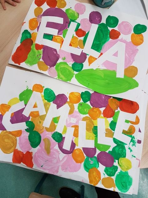 Preschool Name Art Project, Name Art Activities Preschool, Name Art Kindergarten, Name Crafts Kindergarten, Name Art Preschool, Name Activities Preschool, All About Me Preschool, Name Crafts, Name Activities