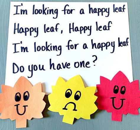 Printables for Preschool, PreK, K on Instagram: "practice emotions with this simple chant 🍁 super fun for circle time! 🟠cut leaf templates 🟠draw faces on them 🟠pass one out to students 🟠say the chant 🟠students can bring their leaf up to you 🟠replace “happy” with other emotions Happy Monday!" Fall Preschool Circle Time Activities, Leaf Circle Time Activities, Thanksgiving Circle Time Preschool, Preschool Leaves, Preschool Circle Time Activities, November Preschool, Leaf Templates, Circle Time Activities, Leaves Changing Color