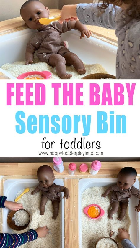 27 Baby Doll Activities for Kids - HAPPY TODDLER PLAYTIME Sensory Bin Family Theme, Family Sensory Bin, Baby Sensory Bin, Sensory Buckets, Doll Activities, Sensory Bin For Toddlers, Toddler Sensory Bins, Toddler Classroom, Toddler Sensory