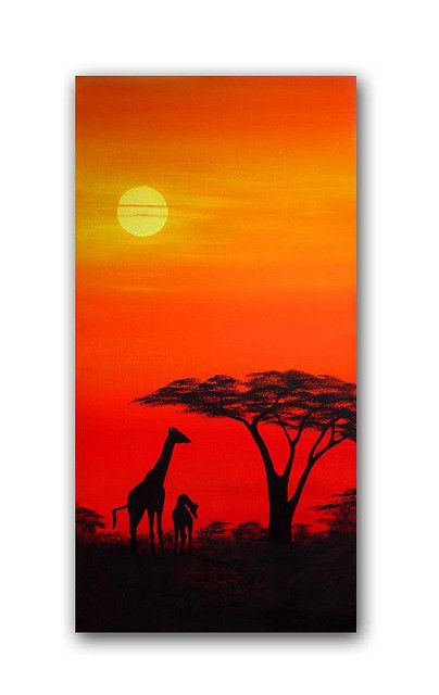 African Sunset Paintings | African sunset painting 'Giraffes at dusk' | Flickr - Photo Sharing! African Sunset Painting, Sunset Paintings, Giraffe Silhouette, Sunset Landscape Painting, African Sunset, Afrique Art, African Paintings, Silhouette Painting, Africa Art