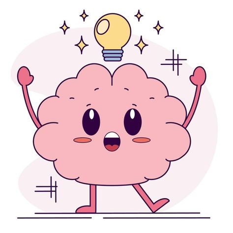 Isolated cute happy brain cartoon character with an idea Vector illustration Brain Cartoon, Happy Brain, Cartoon Drawing, Cute Happy, Cartoon Character, Brain, Vector Illustration