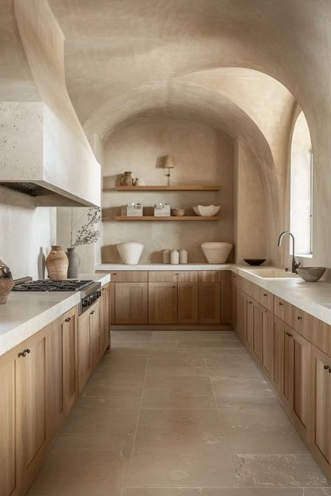 Mediterranean Kitchens: Blending Rustic Charm with Modern Elegance | VIVA Modern Hacienda Kitchen, Plaster Kitchen, Modern Mediterranean Kitchen, Modern Mediterranean Interior Design, Spanish Kitchen Design, Mediterranean Kitchens, Modern Mediterranean Home, Mediterranean Kitchen Design, Spanish Style Kitchen