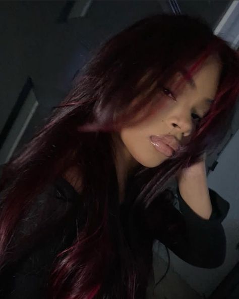 Burgundy Hair Dark Skin, Raspberry Hair Color, Dark Brown Hair Dye, Black Cherry Hair Color, Black Cherry Hair, Cherry Hair Colors, Dark Red Hair Color, School Dr, Cherry Red Hair