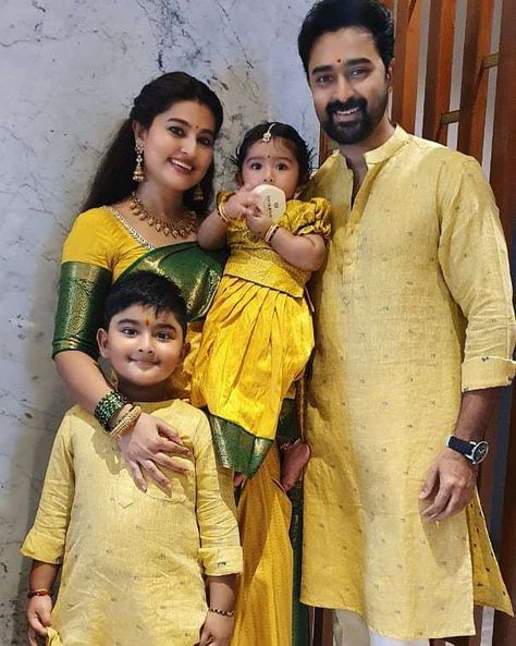 124917673 396910321464455 5687619155909374053 n Family Matching Outfits Indian, Sneha Saree, Sneha Prasanna, Actress Sneha, Family Clothing Sets, Mom Daughter Matching Dresses, Mom Daughter Outfits, Kids Dress Boys, Mom And Daughter Matching