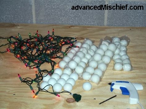 Picture of Gather Materials Christmas Lights Outside, Christmas Light Installation, Globe Light, Ping Pong Balls, Christmas Light Bulbs, Outside Decorations, White Lights, Ball Lights, Globe Lights