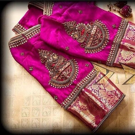 Embroidery work blouses . . . . . . . #southindianfashion#maggamwork #embroidery #bridesofindia #bridesofbangalore… Pink Blouse Designs, Silk Saree Blouse Designs Patterns, Bridal Blouses, Sari Design, Kanyakumari, Wedding Saree Blouse, New Saree Blouse Designs, Wedding Saree Blouse Designs, Traditional Blouse Designs