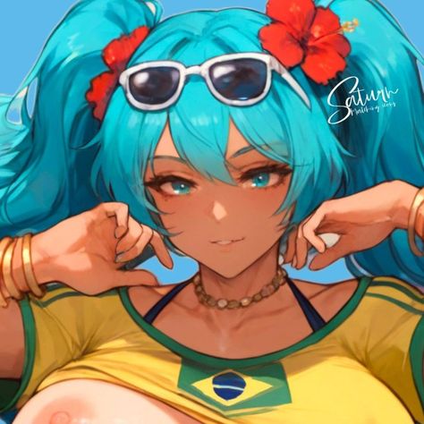 Hatsune Miku Brazil, Hatsune Miku Brazilian, Brazilian Miku Art, Brazilian Hatsune Miku, Sus Girl, Hatsune Miku Hair, Miku Brazilian, Brazillian Miku, Miku Brazil