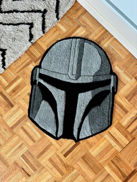 Gray Space Bounty Hunter Rug, Hand-tufted Galaxy Rug, Silver Warrior Rug, Unique Gift for Him - Etsy Star Wars Rugs, Star Wars Rug, Space Bounty Hunter, Galaxy Rug, Space Warrior, Space Warriors, Gray Space, Mandalorian Helmet, Tufted Rugs