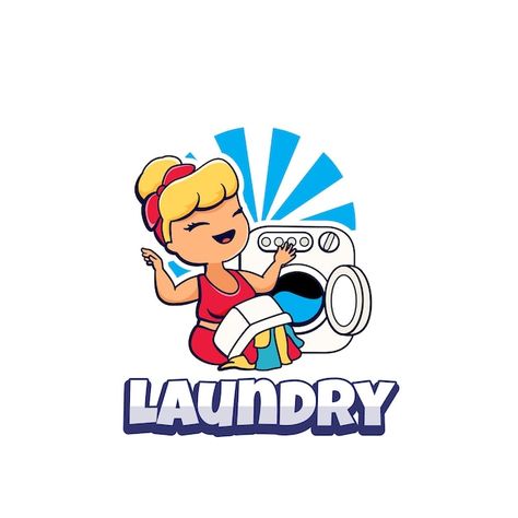 Laundry logo with cute girl washing clot... | Premium Vector #Freepik #vector #laundry-logo #laundry-shop #laundry-service #laundry-cleaning Laundry Logo, Airport Check In, Lady Logo, Character Logo, Laundry Shop, Laundry Design, Angels Logo, Laundry Room Signs, Mascot Character