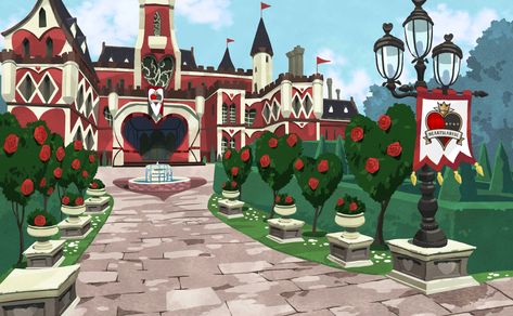 Twst Background, Heartslabyul Dorm, Painting The Roses Red, Disney Japan, Background Photos, Red Queen, Twisted Wonderland, Queen Of Hearts, Disney Villains