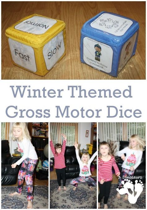 Free Snowy Winter Gross Motor Dice for Indoor Fun - 6 winter movements on a dice with a speed dice. Winter Gross Motor, Winter Sports Crafts, 3 Dinosaurs, Gross Motor Activities, Sport Craft, Movement Activities, Winter Preschool, Indoor Fun, Snowy Winter