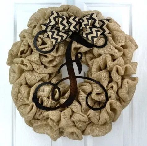 Black Burlap Monogram Door Wreath with Chevron Bow Burlap Wreaths For Front Door, Monogram Door Wreath, Front Door Monogram, Burlap Monogram, Letter Wreath, Spring Burlap Wreath, Initial Wreath, Outdoor Home Decor, Initial Gifts