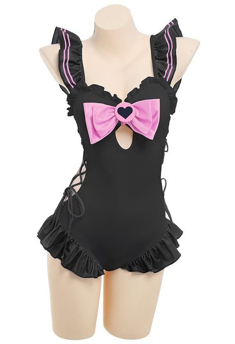 It is essential for your summer days. Great for Beach, Party, SPA, Sea, Swim Pool, and Water Playing. Perfect for tropical vacations, summer, beach & pool swimming with unique and chic style. Gothic Swimsuit, Pretty Swimwear, Ruffle Bathing Suit, Cute One Piece Swimsuits, Kawaii Goth, Black Bathing Suits, Goth Girl, Swimwear For Women, Suit Black