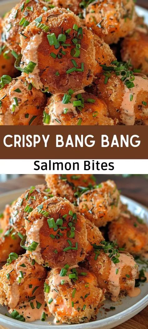 Crispy Bang Bang Salmon Bites  Air Fryer Recipe Salmon Bites Air Fryer, Bang Bang Salmon Bites, Frozen Salmon Recipe, Bang Bang Salmon, Salmon Bites Recipe, Salmon Bites, Frozen Salmon, Yum Yum Sauce, Homemade Dinner Recipes