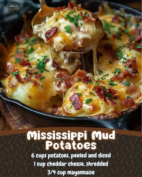 Grandma's Old Time Canning Recipes | 🥔🧀 Mississippi Mud Potatoes 🥓🧅 | Facebook Mississippi Mud Potatoes, Grandma's Recipes, Mississippi Mud, Grandmas Recipes, Potato Side Dishes, Potato Dishes, Ultimate Comfort Food, Crockpot Recipes Easy, Canning Recipes