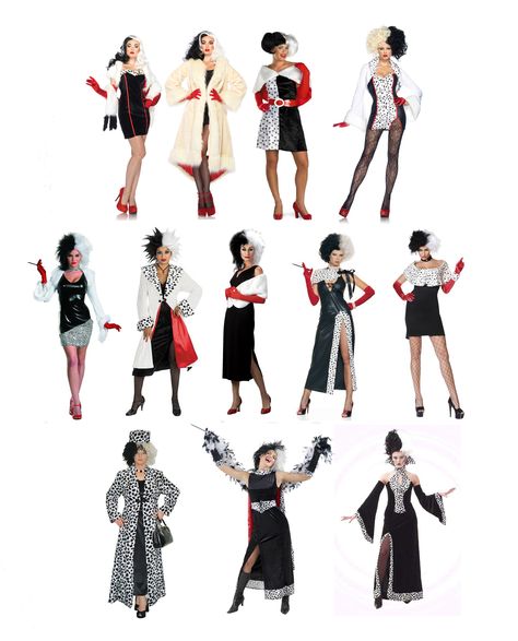 OMG!  There is absolutely NO shortage of Cruella de Vil costumes! Women Cruella Deville Costume, Single Women Halloween Costume Ideas, Cruella Deville Costume Black Woman, Diy Cruella Deville Costume Women, Carella Deville Costume, Cruela Devil Costume, Cruelly Devil Costume, Cruella Outfit Ideas, Cruella Halloween Costumes