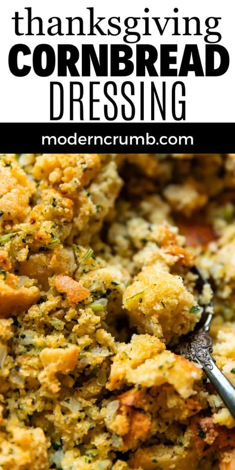 This cornbread dressing is made with homemade cornbread, onions, celery and fresh herbs. It's a delicious side dish alternative to the more traditional Thanksgiving stuffing. Homemade Cornbread Dressing, Easy Dinner Desserts, What Is For Dinner, Thanksgiving 2022, Southern Cornbread, Creamy Pasta Dishes, Traditional Thanksgiving, Holiday Sides, Homemade Cornbread