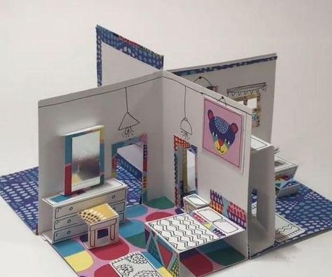 Paper Popup Room Printable Furniture, Paper House Printable, Doll House Bedroom, Paper Doll House, 3d House, Mini Doll House, Paper House, Paper Crane, Pop Up Book