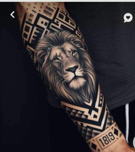 Lion Leg Tattoo, Lion Arm Tattoo, Arm Tattoos For Guys Forearm, Lion Forearm Tattoos, Geometric Lion Tattoo, Lion Art Tattoo, Tiger Tattoo Sleeve, Tattoo Ideas Males, Lion Tattoo Sleeves