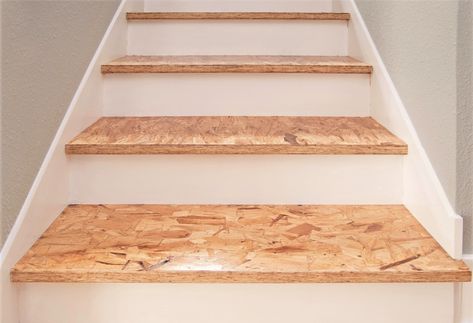 Osb Plywood, Osb Wood, Transitional Staircase, Oriented Strand Board, Farmhouse Transitional, Sustainable Building Materials, Structural Insulated Panels, Floor Heating Systems, Staircase Makeover