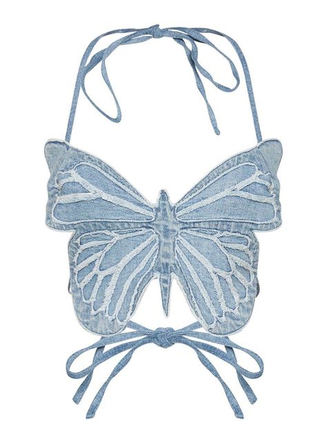 Denim Butterfly, Butterfly Crop Top, Outfit Png, Butterfly Top, Double Denim, Casual Evening, Kpop Outfits, Stage Outfits, Upcycle Clothes