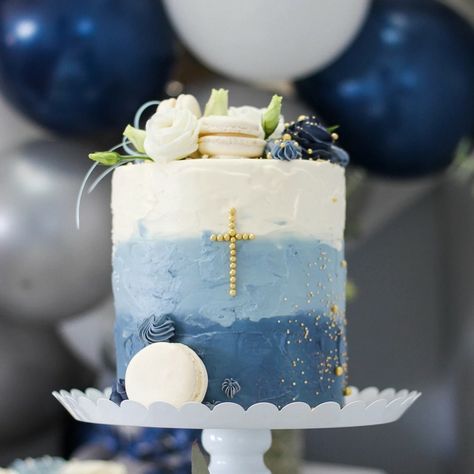 Blue Confirmation Cakes, Boys First Holy Communion Cake, First Holy Communion Cake Boy, Boy Confirmation Cake, Blue Baptism Cake, Boys First Communion Cakes, Smurfs Cake, Boy Communion Cake, Baptism Cake Boy