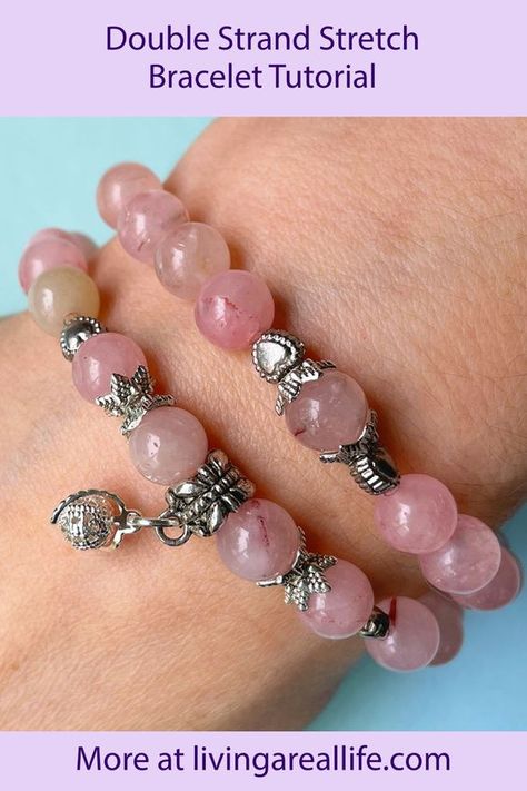 How To Size Stretch Bracelets, Double Strand Beaded Bracelet, Stretchy Bracelets Diy Ideas, Double Beaded Bracelets, How To Make A Stretch Bracelet, Crystal Bracelet Ideas, Stretch Bracelets Ideas, Crystal Bracelets Diy, Blessing Bracelets