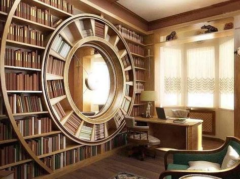 Home libraries - this one is amazing but there are others that are more achievable. Bookcase Ideas, Casa Hobbit, Library Bookcase, Dream Library, Beautiful Library, Home Library Design, Mirror On The Wall, Home Libraries, Library Design