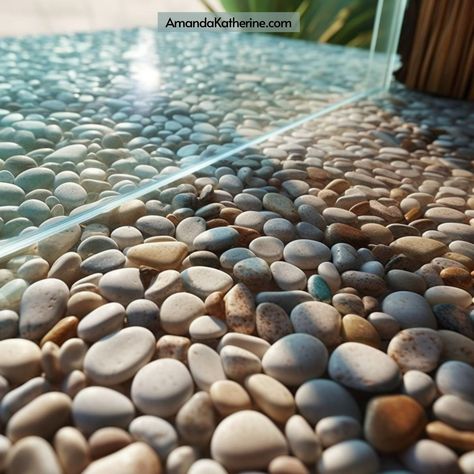 Pebble Shower Floor Pros and Cons— Is It The Right Choice For Your Bathroom? - Amanda Katherine Pebble Stone Shower Floor, Stone Floor Shower Ideas, Bathroom Pebble Floor, Pebble Floor Bathroom, Stone Showers, Epoxy Shower Floor, Bathroom Shower Stone Floor, Rock Floor Bathroom, Pebble Shower