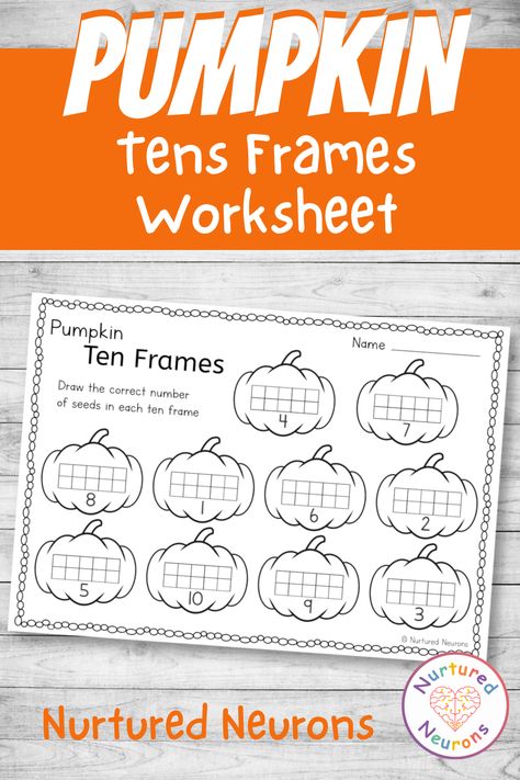 These pumpkin ten frame worksheets are a lovely way to help develop and consolidate some early math skills. This fall math worksheet is great for developing number sense and counting skills. Grab this kindergarten Halloween activity over at Nurtured Neurons! #earlymath #tenframes #counting #preschoolmath #kindergartenmath #kindergaretnworksheets #mathworksheets #falllearning #eyfs #counting #halloweenmath Halloween Kindergarten Activities, Kindergarten Halloween, Pumpkin Math, Halloween Math Activities, Halloween Kindergarten, Fall Math, Free Kindergarten Worksheets, Halloween Activity, Halloween Math