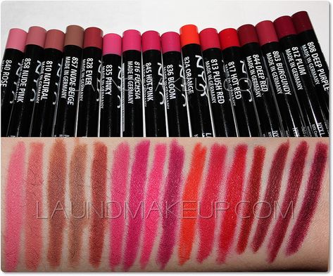 NYX  lip liners Nyx Lip Pencil, Nyx Slim Lip Pencil, Nyx Lip Liner, Lip Pencil Colors, Nyx Lip, Nyx Lipstick, Nyx Makeup, Makeup To Buy, Makeup Swatches