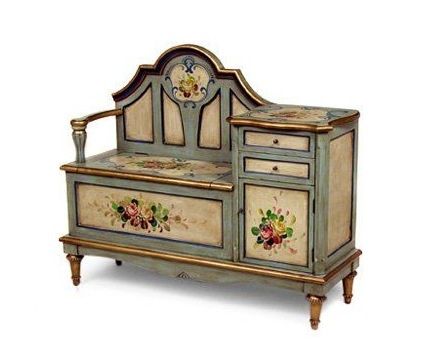 Phone Bench, Gossip Bench, Muebles Shabby Chic, Decoupage Furniture, Furniture Painting, Refurbished Furniture, Hand Painted Furniture, Painted Flowers, Paint Furniture