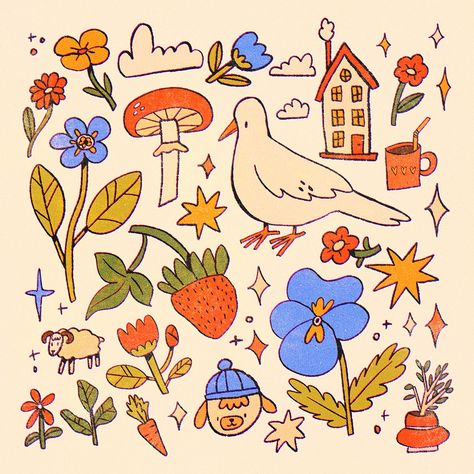 Background Drawing Ideas, Colored Doodles, Color Doodles, Doodle Colorful, Brown Journal, Doodle Aesthetic, Poster Square, Doodle Paint, Cute Little Tattoos