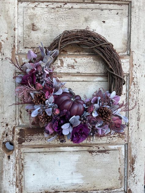 Faux Purple Pumpkin Wreath for Front Door, Wine Colored Wreath for Fall, Purple Plum Fall Wreath, Wine Colored Wreath, Purple Autumn Wreath - Etsy Purple Autumn, Halloween Arts, Wreath For Fall, Fall Purple, Purple Pumpkin, Purple Wreath, Fall Door Hangers, Autumn Magic, Purple Plum