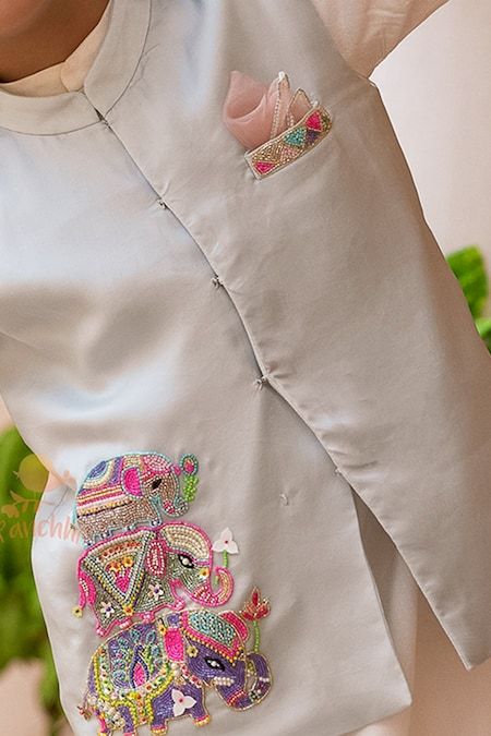 Embroidered Silk Bundi Embroidered Elephant, Gents Kurta Design, Kids Party Wear, Gents Kurta, Mens Kurta Designs, Kids Fashion Dress, Kids Designer Dresses, Embroidered Blouse Designs, Fancy Blouses