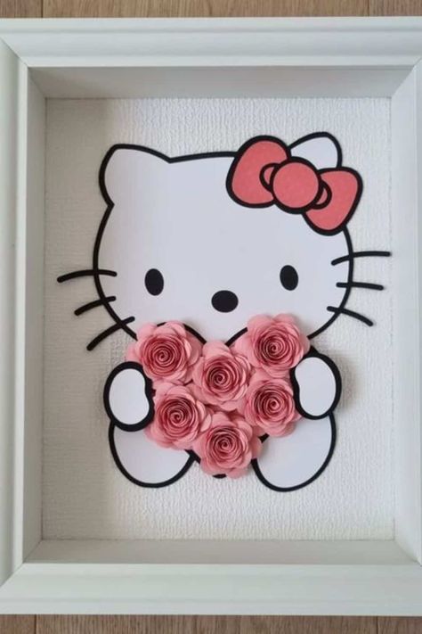 Hello Kitty fans, brace yourselves! I've uncovered 7 mind-blowing DIY projects that will blow those overpriced Hello Kitty merch out of the water. Get ready to be amazed (and save a ton of money) with these ingenious crafts you won't believe you can make at home. Birthday Wall Decor, Shadow Box Memory, Rose Shadow, Diy Hello Kitty, Shadow Box Gifts, Hello Kitty Imagenes, Kid Decor, Silhouette Cameo 4, Hello Kitty Gifts