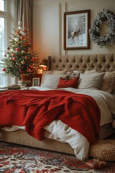 Winter Bedroom Aesthetic, Christmas Bedrooms Cozy, Warm Bedroom Decor, Christmas Guest Bedroom, Cozy Winter Bedroom, Winter Bedroom Decor, Holiday Bedroom Decor, Holiday Bedroom, Winter Bedroom