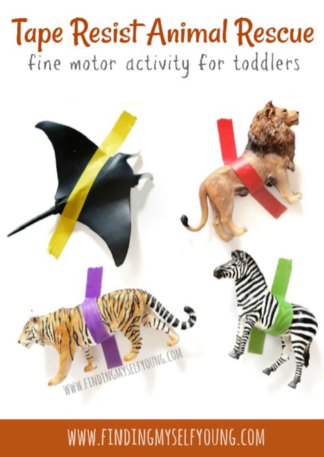 Finding Myself Young: Tape Resist Animal Rescue Activity for Toddlers Jungle Activities, Zoo Preschool, Animal Crafts Preschool, Safari Activities, Zoo Activities, Animal Lessons, Toddler Teacher, Explorers Activities, Fine Motor Activity