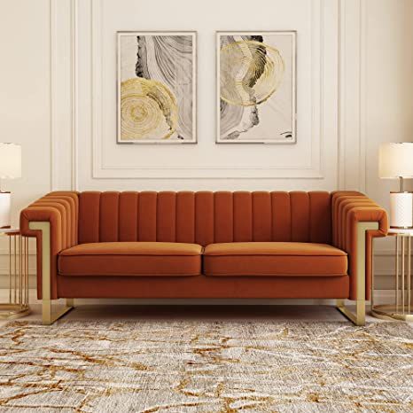 Amazon.com: Orange Velvet Couch Sofa, 84 Wide Mid-Century Modern Love Seat Tufted Chesterfield Velvet Sofa Loveseat Futon with Curved Arm Gold Leg, 3 Seat Large Comfy Couches Sofas for Livingroom (Orange) : Home & Kitchen Luxury Furniture Sofa, Orange Sofa, Corner Sofa Design, Sofa Wall, Modern Sofa Living Room, Unique Sofas, Modern Sofa Designs, Modern Loveseat, Luxury Modern Furniture