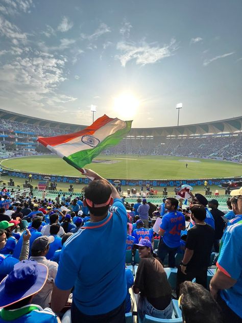 Cricket Stadium Aesthetic, Indian Cricket Aesthetic, Cricket Aesthetic, Board Themes, Vision Board Themes, Cricket Stadium, Jai Hind, India Cricket Team, India Cricket