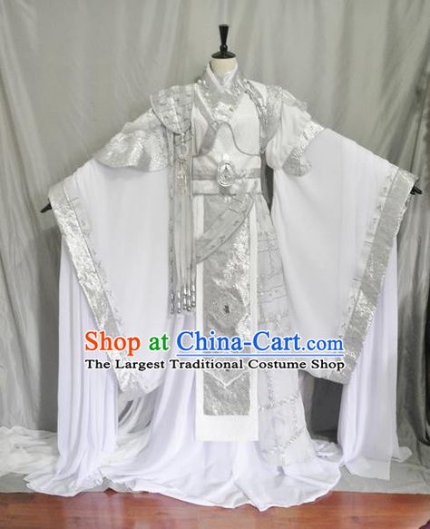 Traditional Chinese Cosplay Swordsman White Hanfu Clothing Ancient Prince Embroidered Costume for Men Hanfu Clothing, Chinese Cosplay, Costumes For Men, Decades Fashion, Chinese Picture, Teacher Costumes, Chinese Style Dress, Hanfu Dress, Chinese Ancient