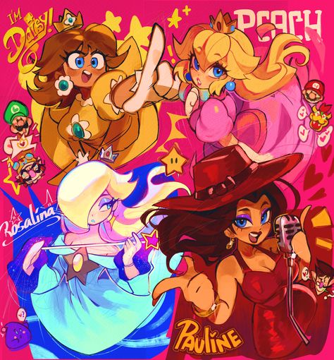 daisy, peach, rosalina, pauline Super Mario Princess, Awful People, Super Princess, Mario Fan Art, Nintendo Princess, Princess Daisy, Super Mario Art, Nintendo Art, Mario Art