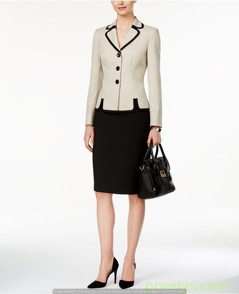 Two-Piece Blouse and Pencil Skirt Ensembles Blouse Outfit Casual, Elegant Outfit Classy, Skirt Suits, Corporate Wear, Ladies Blouse Designs, Suit For Women, Le Suit, Stylish Work Attire, Womens Dress Suits