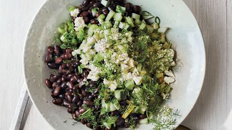 Black Bean, Cucumber, and Feta Salad Pressure Cooker Black Beans, Potluck Side Dishes, How To Cook Beans, Cooking Black Beans, Feta Salad, New Cookbooks, Bean Salad, Cilantro Lime, Breakfast Brunch Recipes