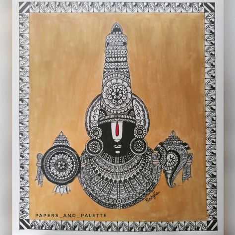 Lord Venkateshwara Drawing, Venkateshwara Swamy Drawing, Lord Drawing, Om Tattoos, Pattachitra Art, Mandala Unique, Kalamkari Art, Mandala Arts, Indian Traditional Paintings