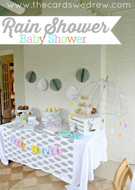 Rain Baby Showers, Baby Shower Ideas Gender Neutral, Umbrella Baby Shower, Baby Shower Cupcakes For Girls, Rain Baby, Baby Shower Themes Neutral, Sprinkle Ideas, Neutral Shower, Monday Funday