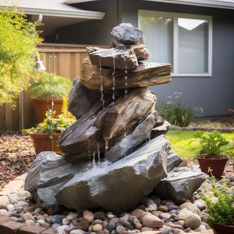 Transform a pile of rocks into a beautiful, functional DIY garden space Diy Rock Water Feature, Pile Of Rocks, Stone Water Features, Spiral Garden, Diy Water Feature, Gravel Landscaping, Rock Fountain, Diy Garden Fountains, Fountains Backyard