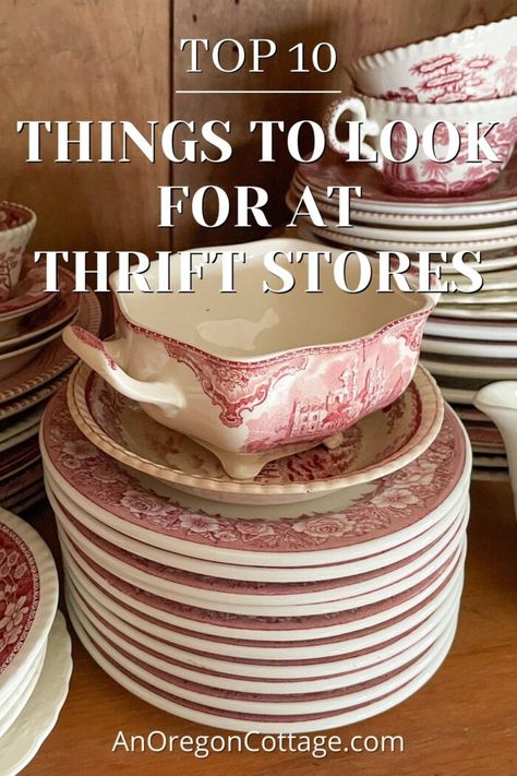 Thrifted Home Decor Kitchen, Vintage Repurposed Items Upcycling, Farmhouse Kitchen Dishes, Trash To Treasure Ideas Thrift Store Finds, Thrifted Kitchen Decor, Pottery Clothes, Pnw Farmhouse, Farmhouse Idea, Thrift Decor